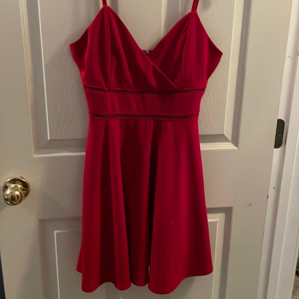 Red V-neck. Never worn mini dress